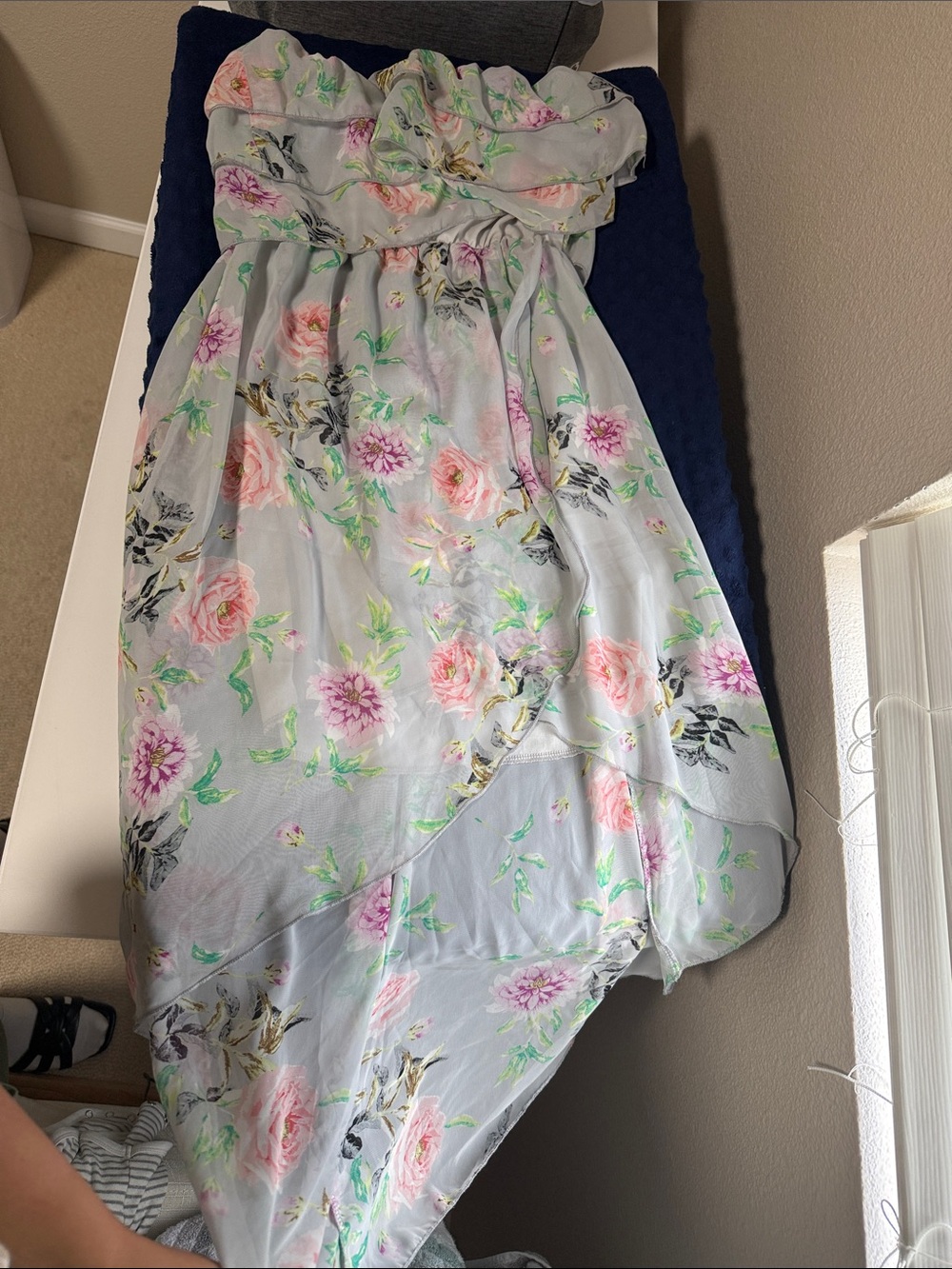 Charlotte Russe Light Blue Floral High-Low Strapless Dress